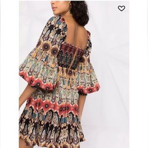 ALICE + OLIVIA Smocked Long Sleeve Stretch Cotton Mini Dress Size 2